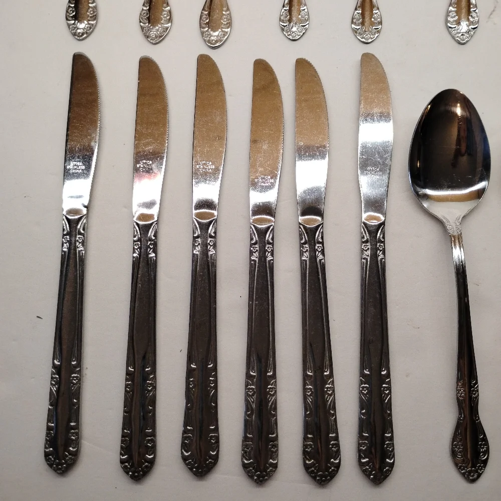 Vintage Utica SARANAC STAINLESS  Flatware Korea 17 Piece‎ Mixed Lot